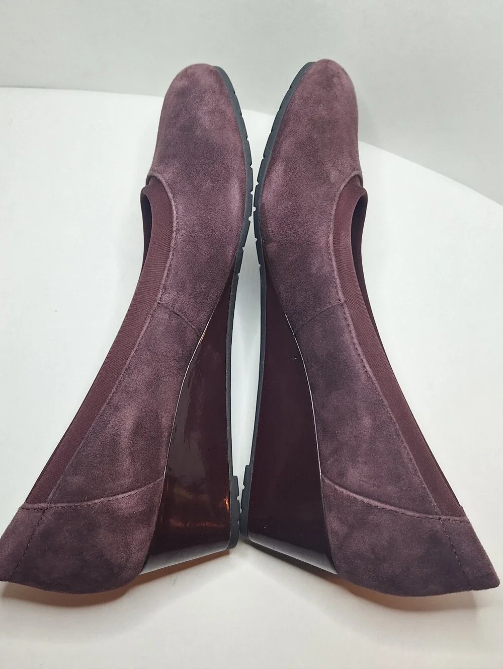 Clarks Mallory Suede Leather Purple Berry Wedge Pumps Wmns Size US 7.5 M